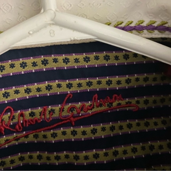 Robert Graham Shirt Mens Small Blue White Striped Tailored Fit Floral Flip Cuff - Picture 8 of 11